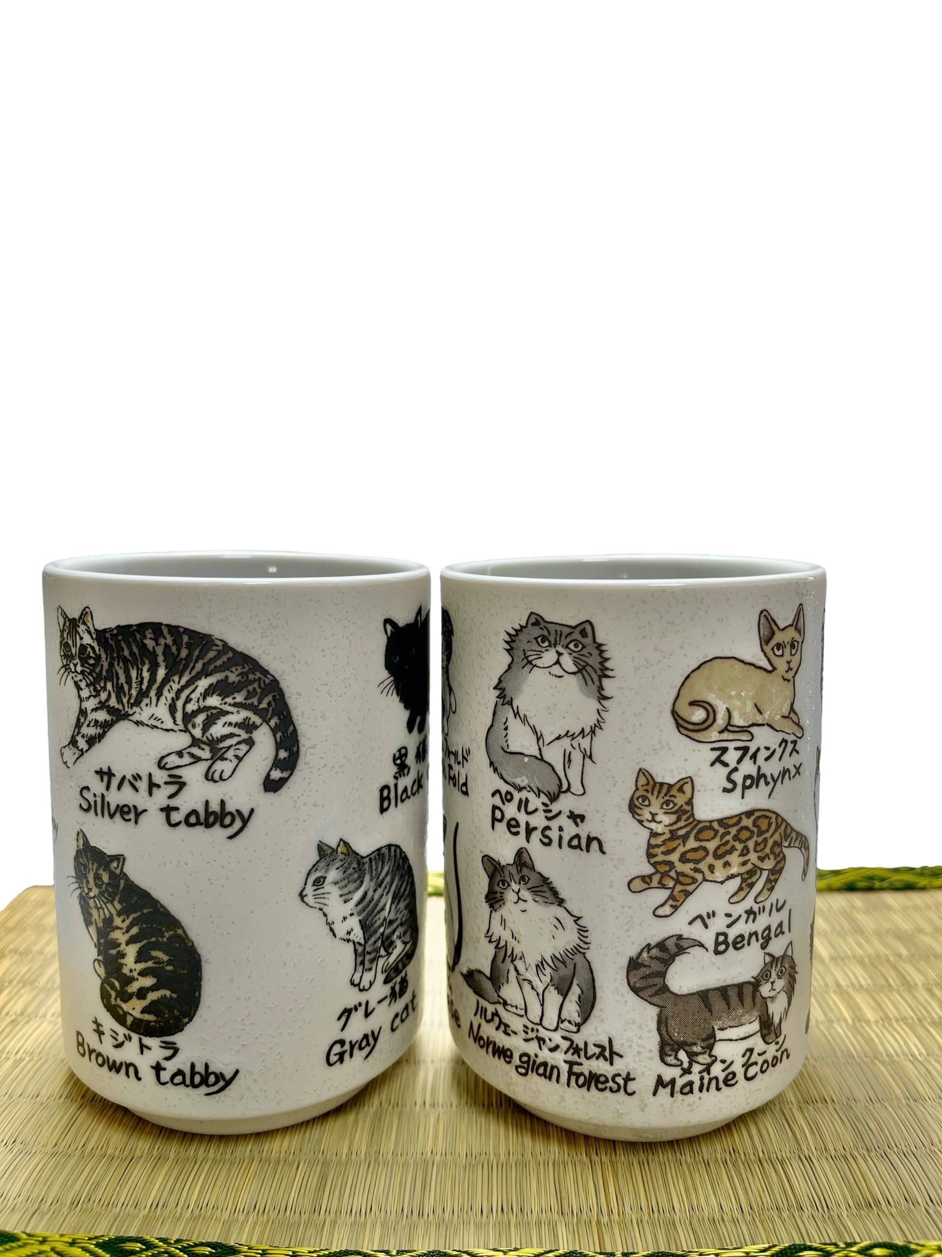 J-pure Hitomi Japanese Mino Ware Ceramic Sushi Yunomi Tea Cups Set, 2.8 Inch In Diameter. H4.06 Inches 10 Fluid Ounces, For Hot Green Tea, Bancha, Set Of 2, KG390402 3(Cats - View #2