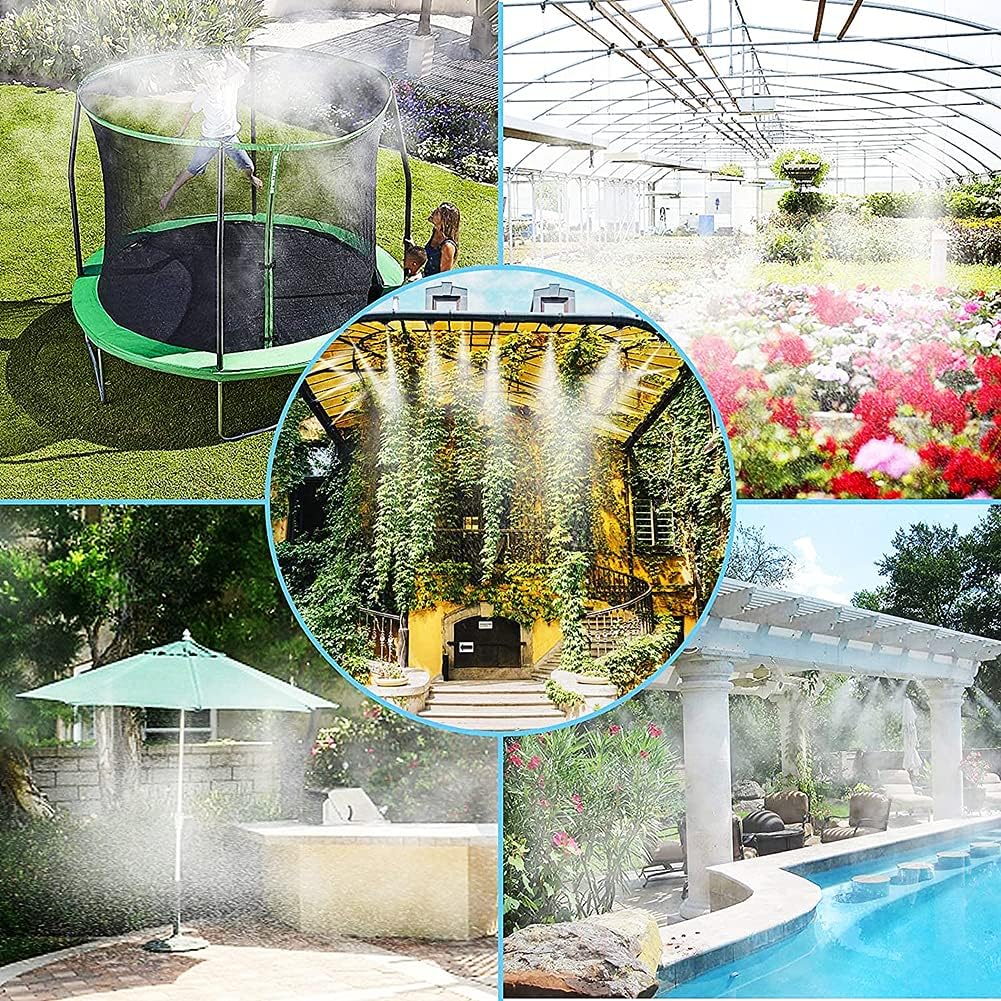 Outdoor Mister Systemwith 50FT(18M) Misting Line, Patio Misters for Cooling with 22 Brass Mist Nozzles + a Brass Adapter (3/4"), Producing Water Mist in Backyard, Porch, Deck, Umbrella