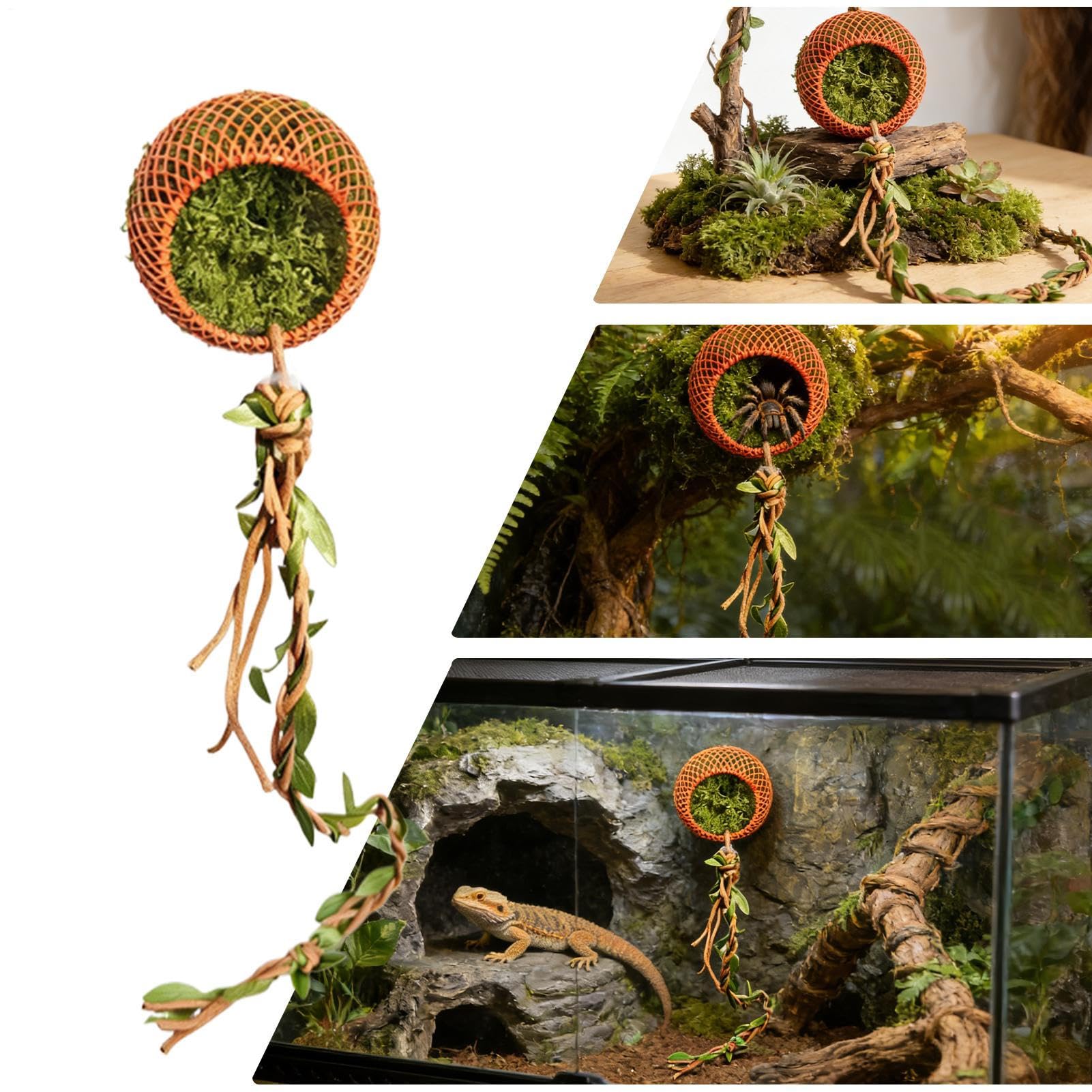 Jumping Spider Cave & Climbing Kit 3D Habitat Cave Decoration, Silk with Moss Style, Realistyczna tekstura kamienia, mocowanie magnetyczne z trwałą konstrukcją, pająk Resting Foraging for Tarantula