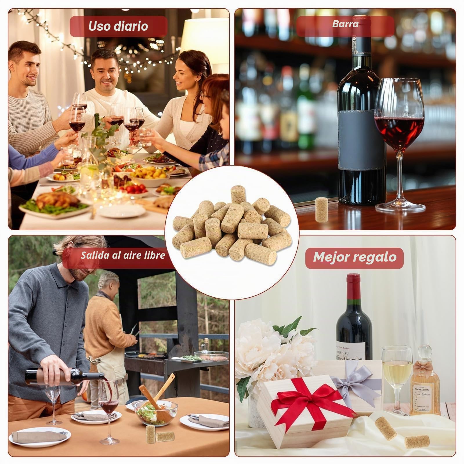 35 Pcs Corchos de Vino, Tapones de Corchos de Botella Naturales, Tapones Corcho Reutilizables, Tapones de Botella para Vino Tinto Botellas Manualidades y Decoración (21 x 38 mm)