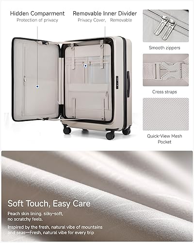 Miniatura 8 de FLO5 - Maleta de policarbonato expandible de 22 x 14 x 9 pulgadas, con bolsillo frontal (FX-Core), Beige, Equipaje facturado