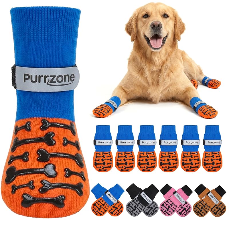 Protetores de Patas para Cães com Grip Antiderrapante Purrzone, Orange-Royal Blue, XXL, Pacote com 6