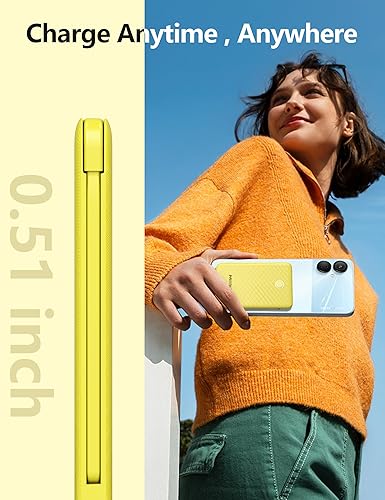 Miniatura 5 de Batería externa ultra delgada de 6000 mAh, tamaño de tarjeta, cables USB C integrados, cargador portátil para teléfonos, batería externa de 3