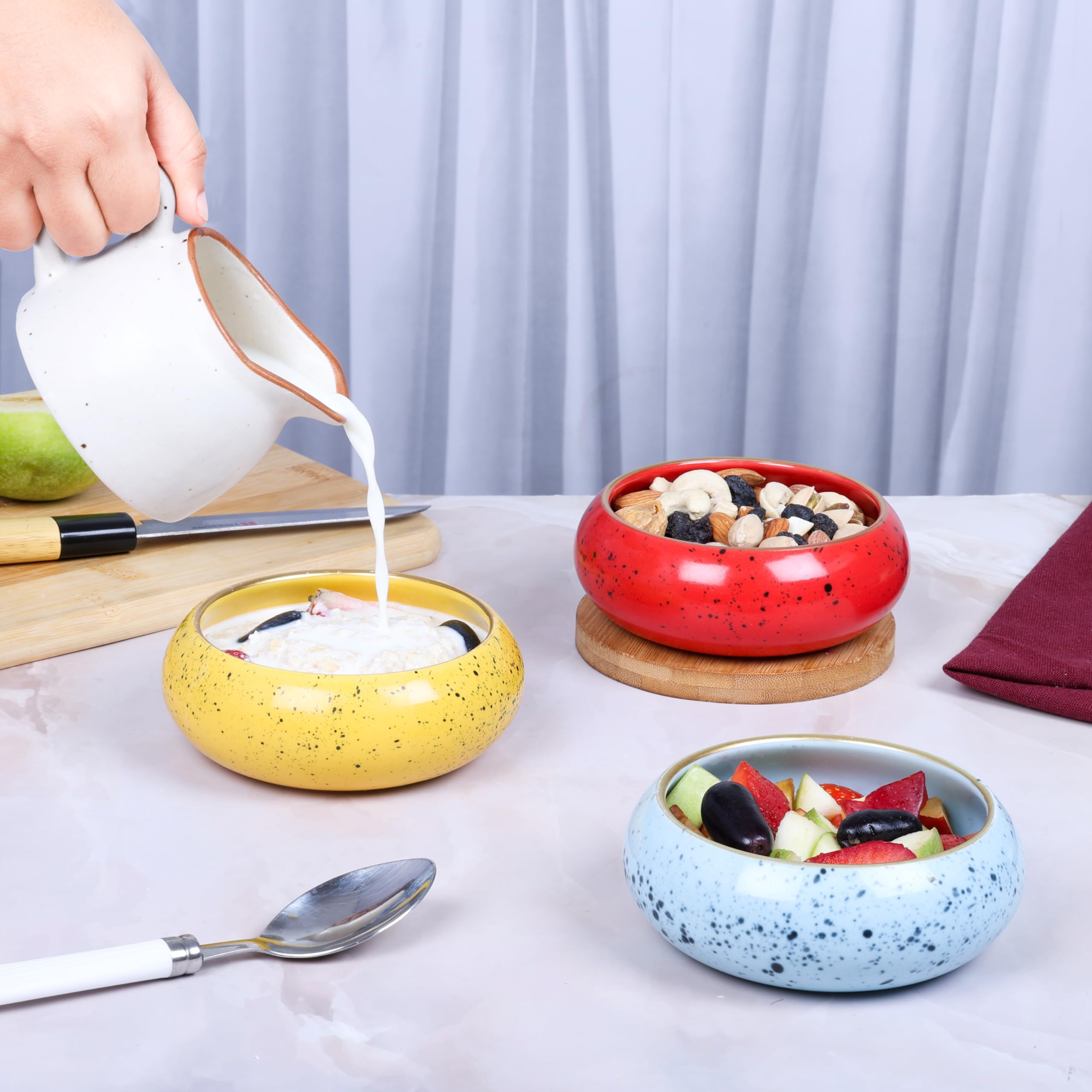 Esfour Ceramics Set di 6 ciotole da dessert piccole realizzate a mano, 350 ml, adatte per microonde, forno, lavastoviglie, gelato, zuppa, snack, riso, cereali, peperoncino, contorni, salse, regalo