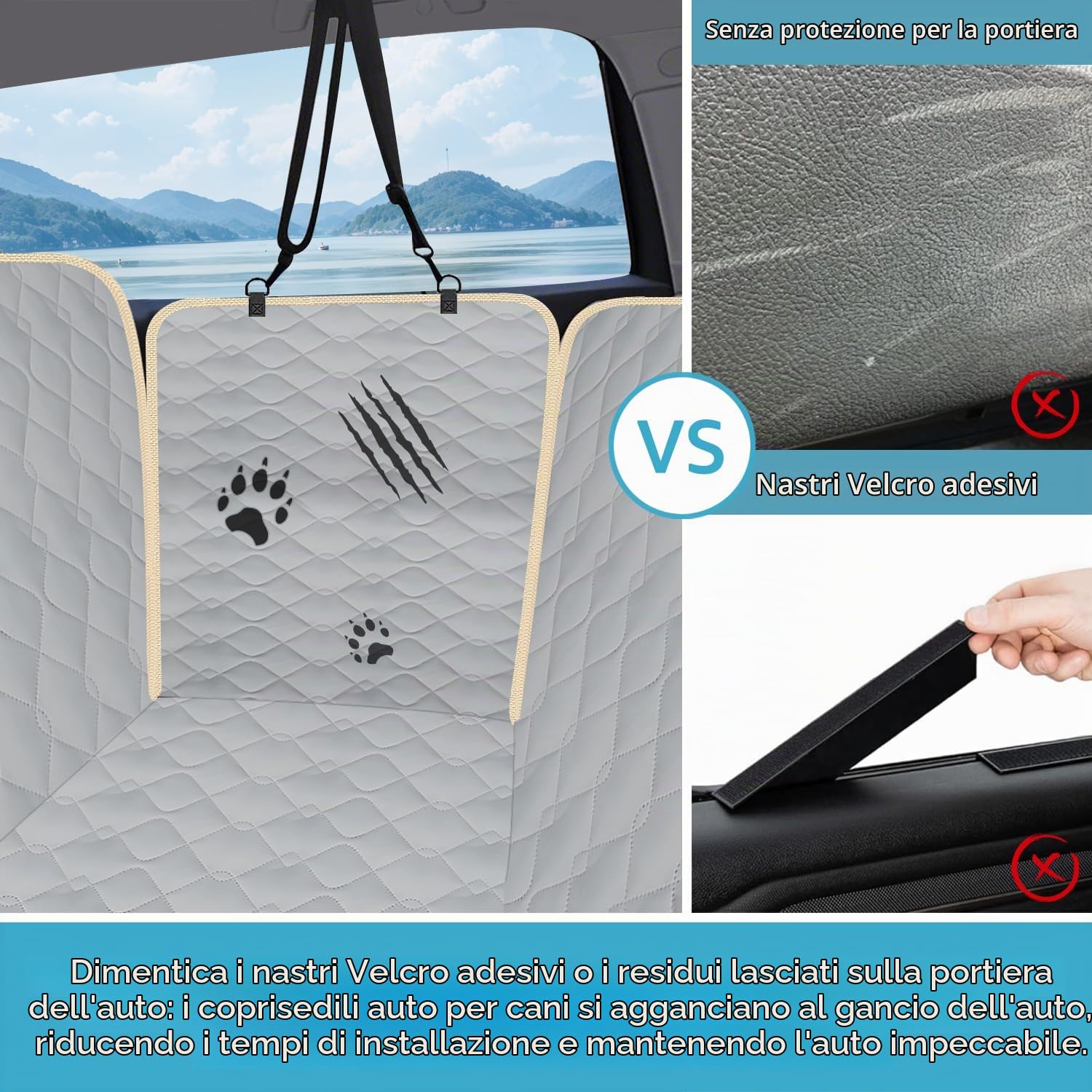 Lassie Coprisedili per auto per cani con 2 cinture di sicurezza, amaca impermeabile per auto per cani con finestra in rete, durevole, antigraffio, antiscivolo, protezione universale per auto, camion e