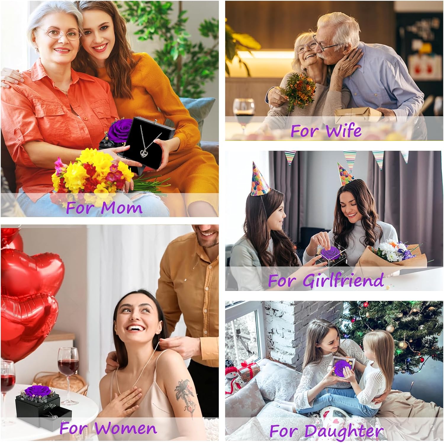 Gifts for Mom Birthday, Preserved Real Purple Rose with Necklace, Eternal Roses Forever Flowers Gifts for Women Girlfriend Mom Grandma Wife Mother's Day Birthday Anniversary - Image 6
