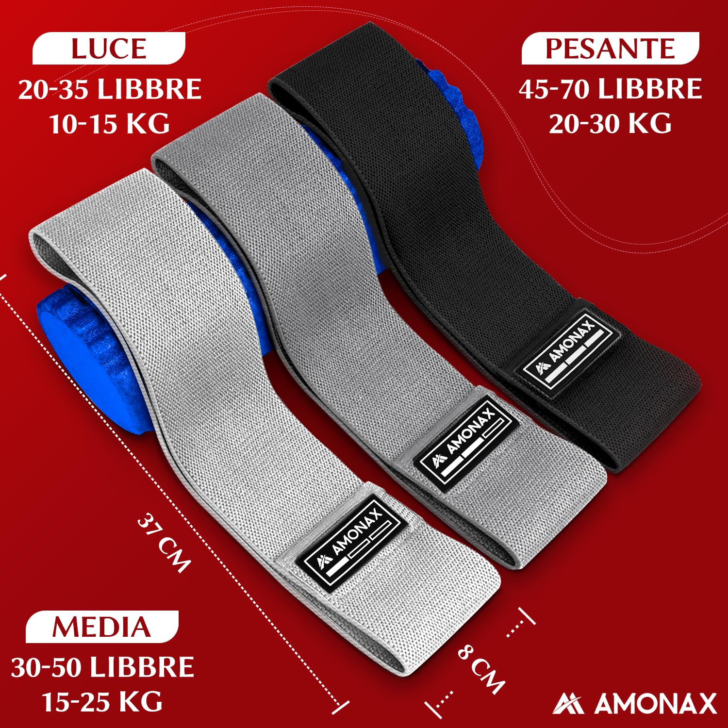 Amonax Fasce Elastiche Fitness in Tessuto da Donna, Glute Band Elastici Fitness, Booty Band Fasce per Esercizi Squat, Fitness Attrezzi Casa, Bande Fitness Fianchi e Gambe