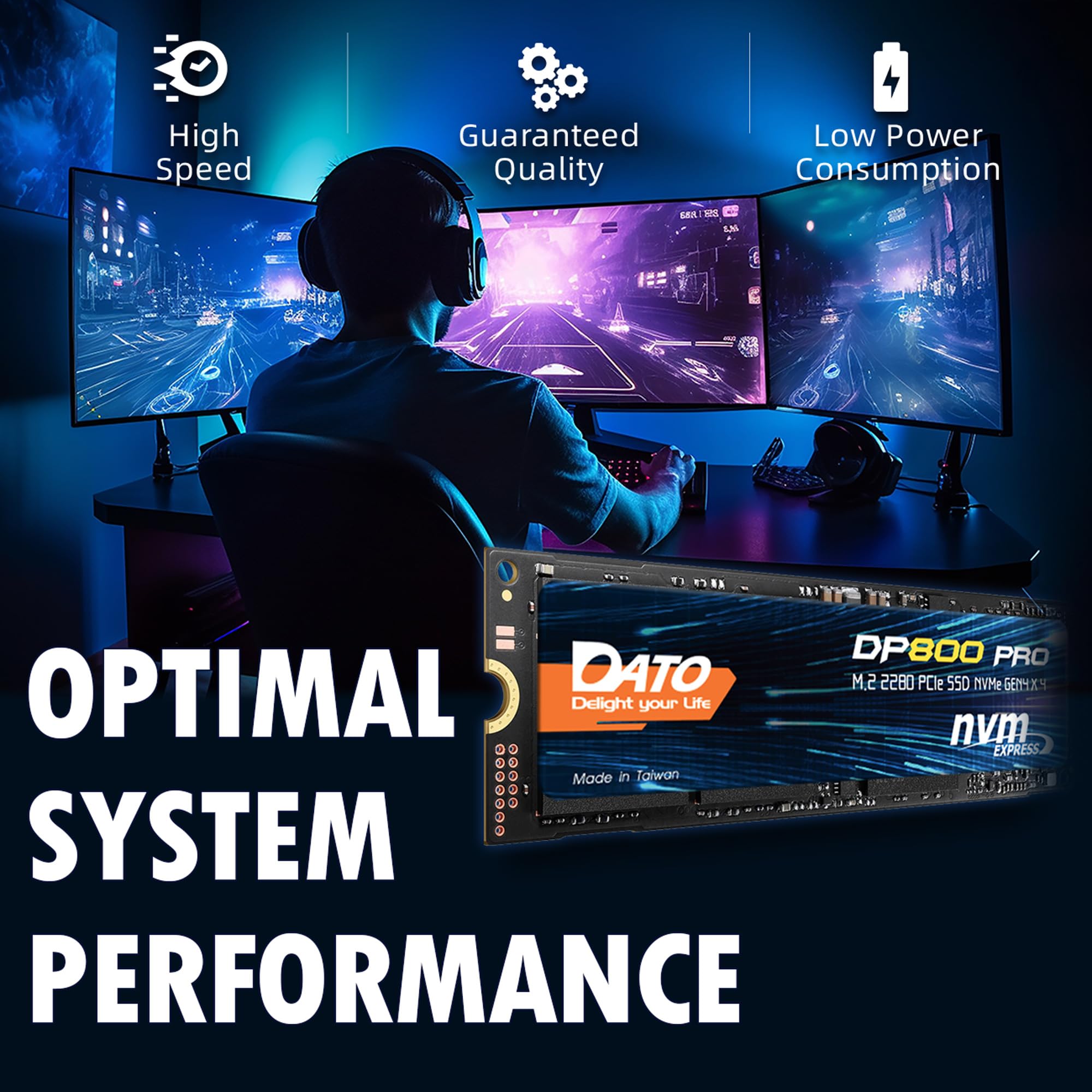 DATO DP800 Pro - Unidad interna de estado sólido SSD M.2 2280 PCIe Gen4x4 NVMe de 1 TB para juegos y creadores (hasta 5000/4600 MB/s)