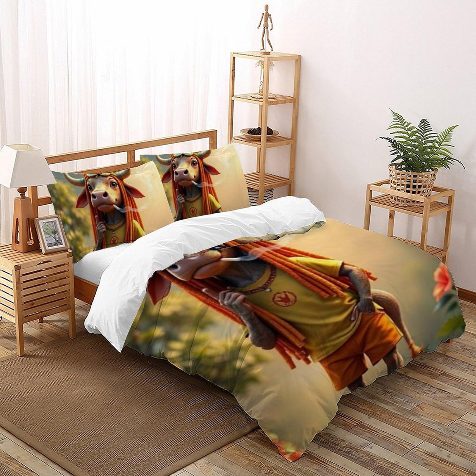 Housse de couette vache antiplis en microfibre pour lit double enfant avec zip facile 200x200