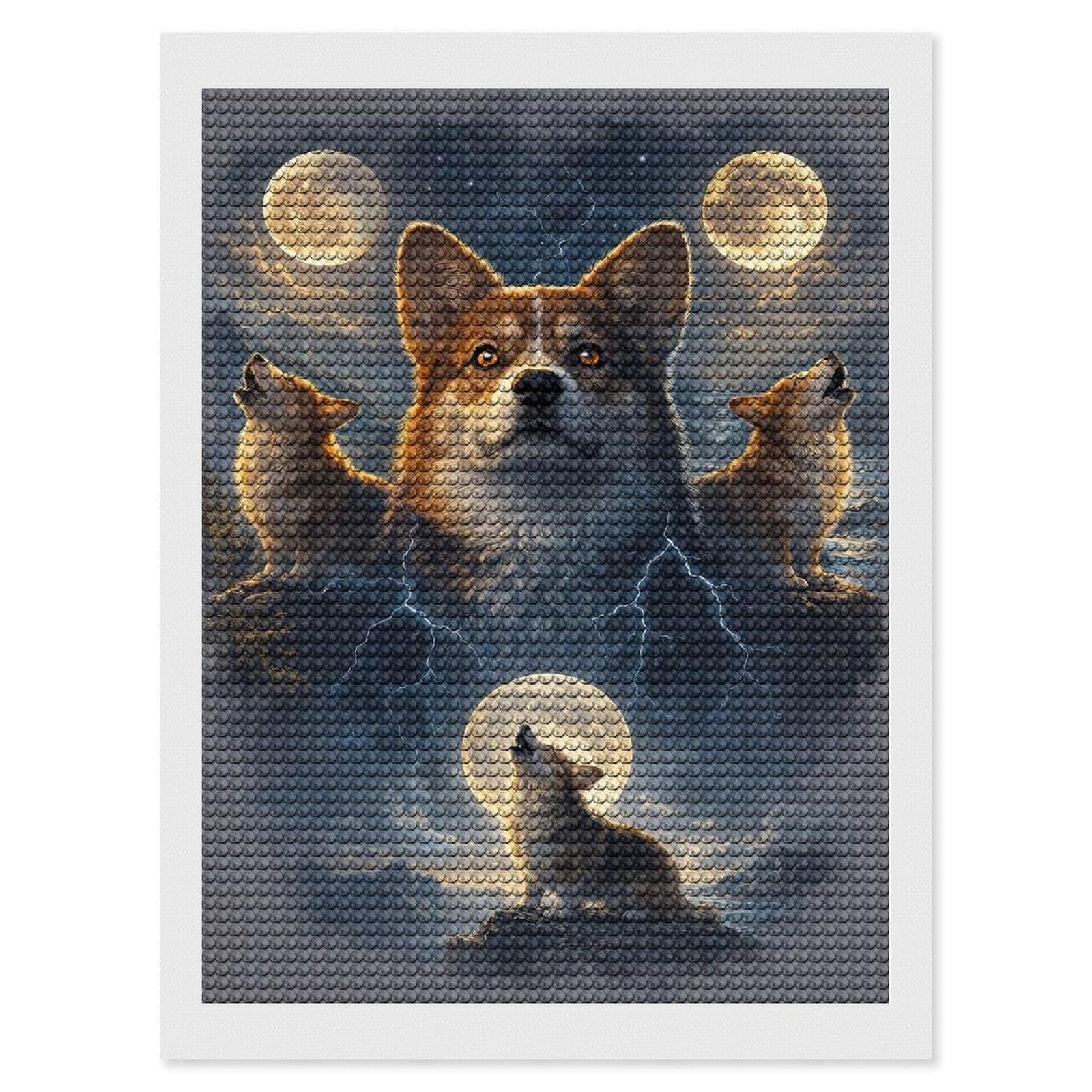 Junmoney Corgis Howling at The Moon Diamond Painting Canvas Set 12"x16", Satisfying Creative Project, Easy to Follow Symbols, Fun Craft Experience