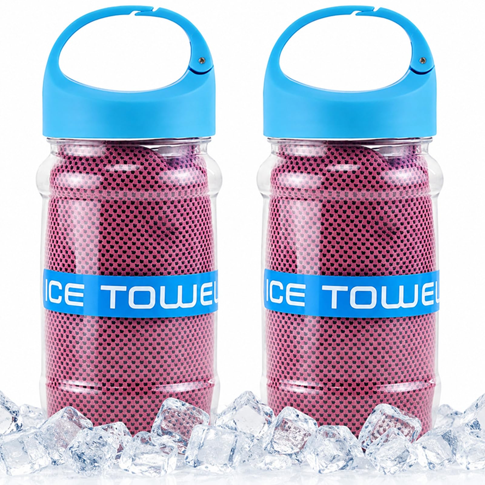 2 PACK Cooling Towel 100x30cm Microfiber Cool Ice Towel with Storage Bottle Sweat Towel for Neck and Face Yoga Sport Running Gym Fitness Microfiber Stay Cool