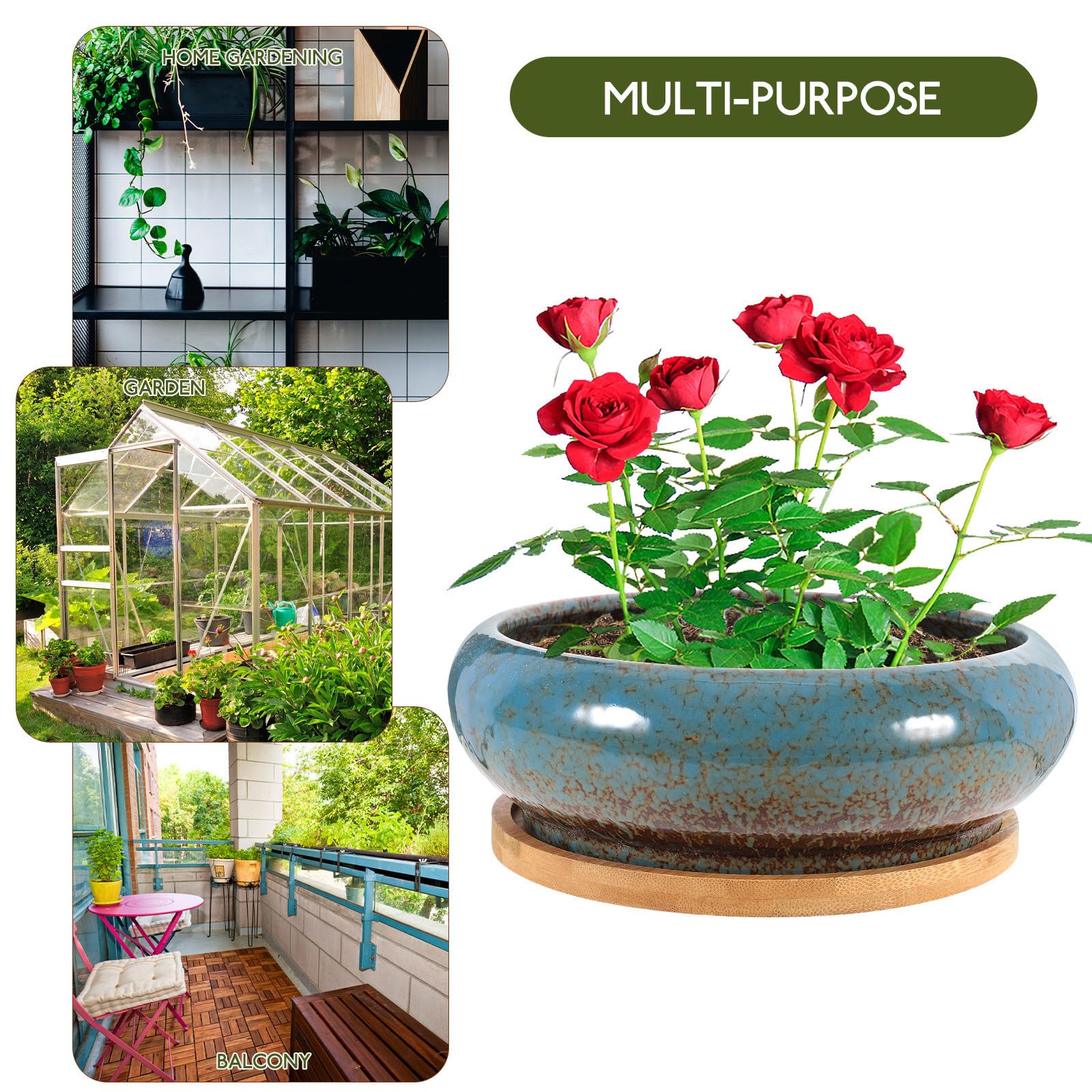 Mikinona 2 Ensembles Pot de Fleurs Succulentes en Soucoupe Bambou