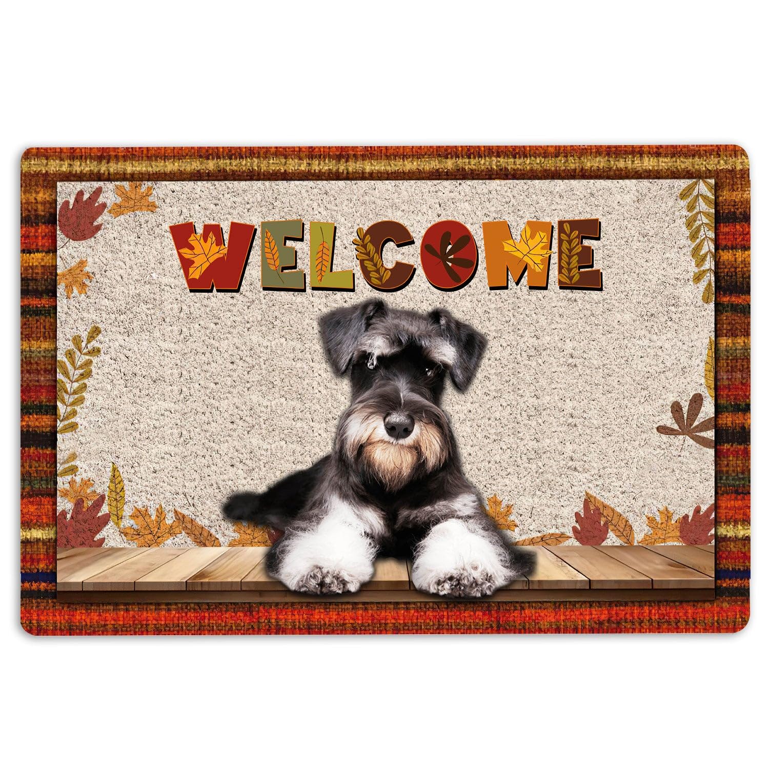Schnauzer Felpudo Schnauzer Perro Bienvenido Otoño Otoño Calabaza Especias Hoja de Arce Felpudo Divertido Felpudo Baño Cocina Porche Delantero Alfombras Entrada 40 x 60 cm