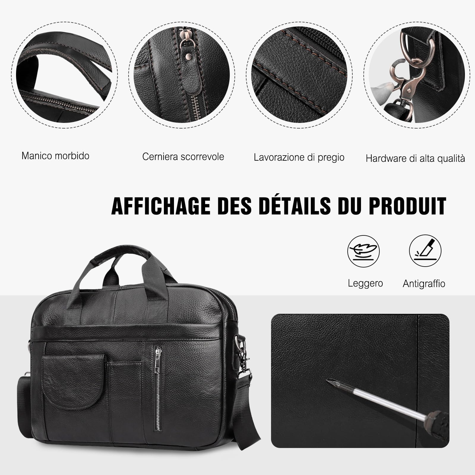 FANDARE Uomo Ventiquattrore 24 Ore Borsa a Tracolla Messenger Pelle Borse a spalla Business Borsa da giorno Sacchetto Valigetta Borsetta per 15.6 pollice laptop Cartella Portadocumenti Crossbody Bag