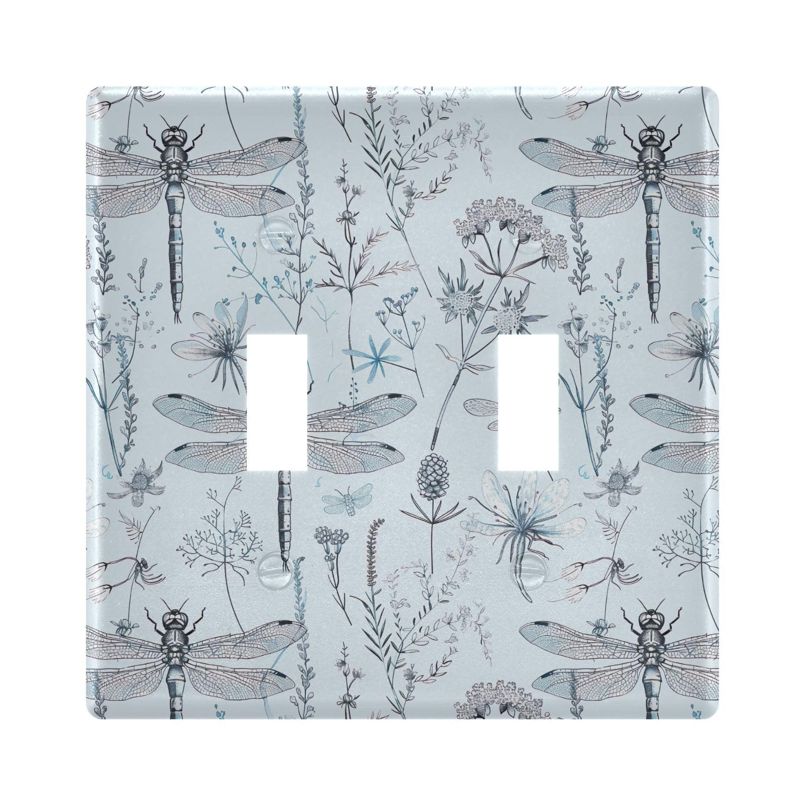 UMIRIKO Dragonfly Flowers Floral Blue Light Switch Cover Plate Covers Decorative Double Toggle Home Decor 202b5388