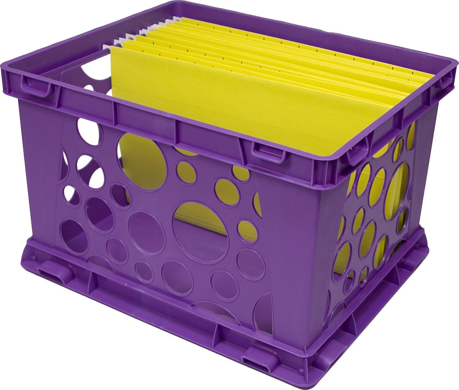 Storex Large Premium File Crate with Solid Bottom, Stores Hanging Files, Portable, Assorted Colors, 17.25 x 10.5 x 14.25 Inches, 3-Pack (61797U03C)