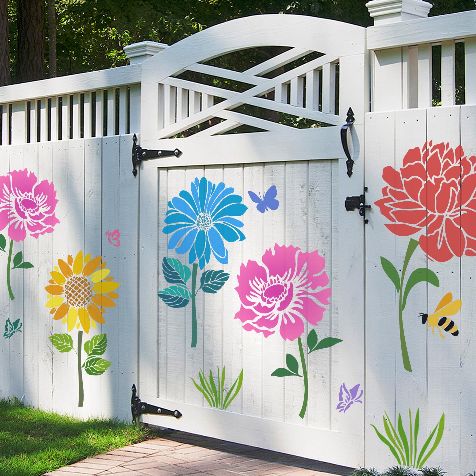 12 PCS Large Flower Painting Stencils, Reusable Sunflower Stencils for Painting on Wood Rocks Canvas Fabric Glass Pottery DIY Art Projects