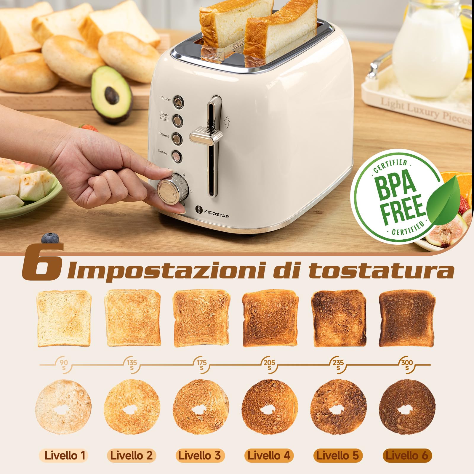 Bella Tostapane 2 Fette - Fessure Larghe, 6 Livelli Tostatura, Vassoio Raccoglibriciole - 750W - Foto 3