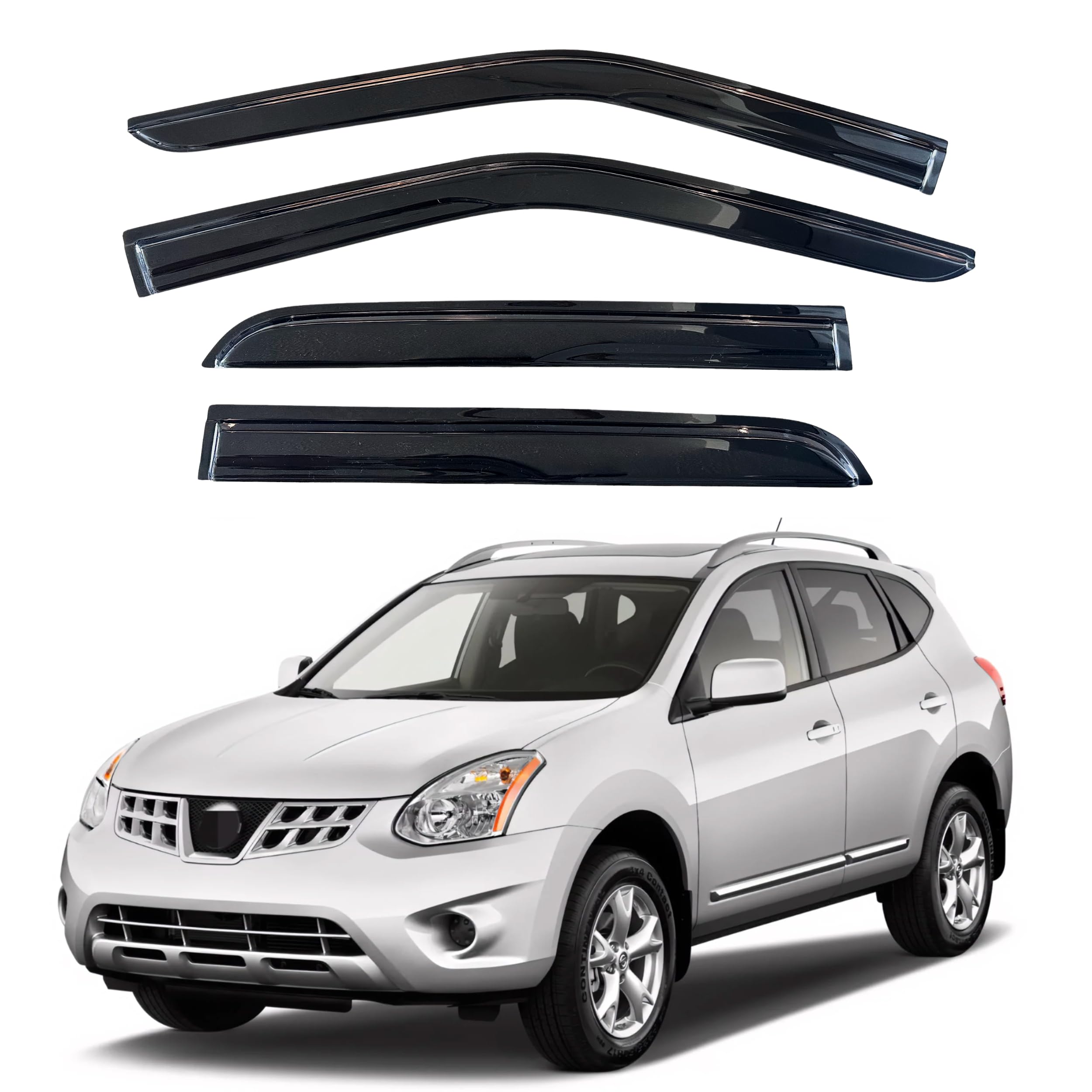 KPY Window Visor Rain Guard Compatible with Nissan Rogue 2009-2013 &amp; Rogue Select 2014-2015, 4PC Side Window Vent Deflectors Tape-On Mugen Style, 2009 2010 2011 2012 2013 2014 2015