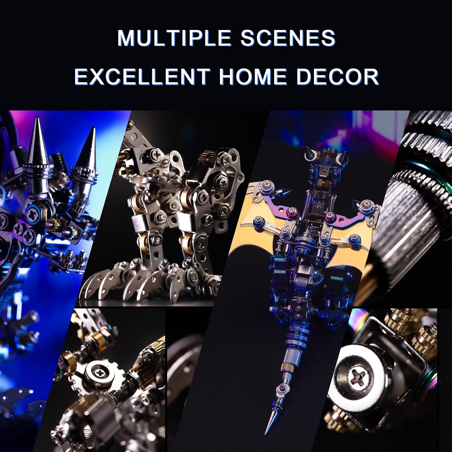 Mostarle Reno Blue Dragon 3D Metal Puzzle Kit, 613 Pieces, Magnetic Assembly, LED Light-Up Color Changing Wings, Adjustable Display, DIY Mechanical Model for Advanced Builders Collectors