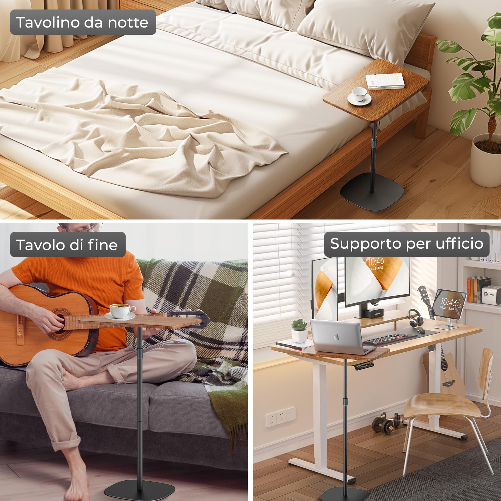 Supporto PC Portatile, Tavolo da Letto/Sofà Regolabile in Altezza 47cm-122cm, Elegante Scrivania in Legno Mobile, Podio per Casa, Ufficio, Scuola, Noce