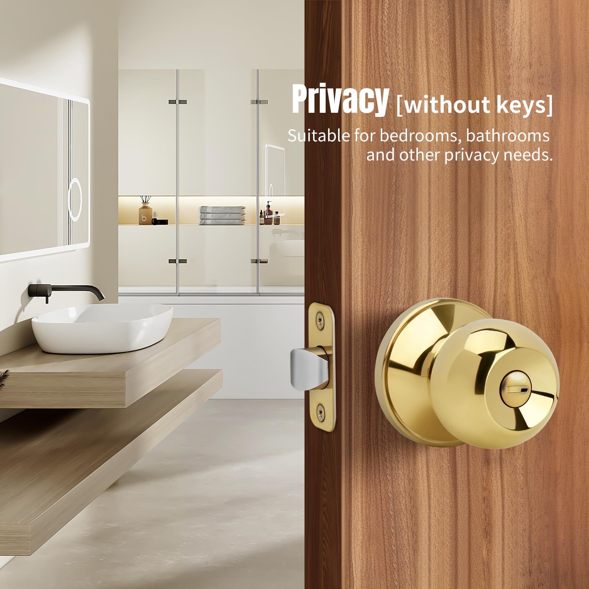 Moquin Gold Privacy Door Knob - Keyless Security -4