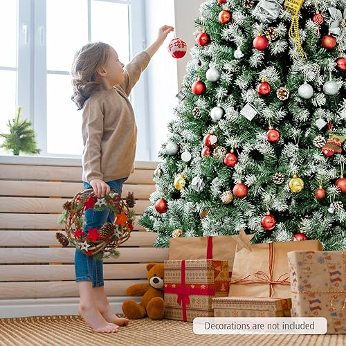 Miniatura 8 de Árbol de Navidad artificial completo de 9 pies con puntas de rama 2028, árbol de Navidad flocado con bisagras con 114 piñas de pino predecoradas,