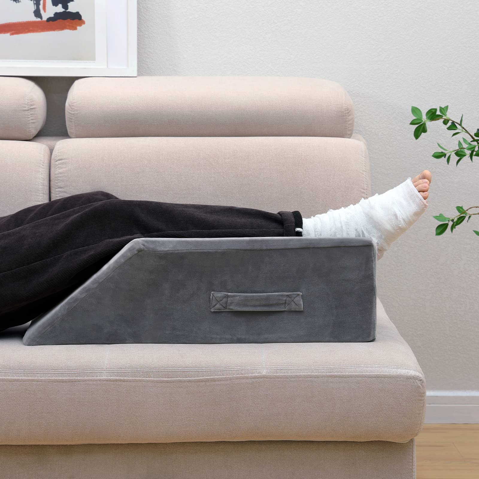 TANYOO Velvet Leg Pillows for Leg Knee Ankle Surgery Recovery, Leg Elevation Pillow for Broken Foot, Good for Leg Pain, Hip and Knee Pain Relief, Washable CoverMedium (25.5"x9.4"x7.5")