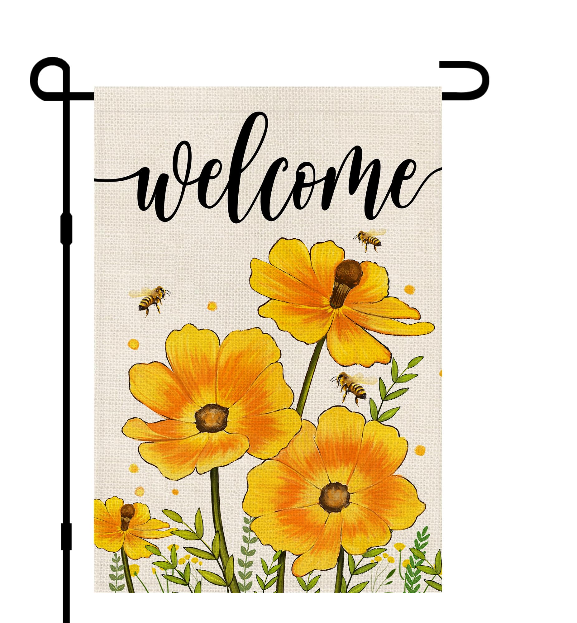 Bee Sunflower Welcome Summer Garden Flags for Outside 12x18 Inch Double Sided Burlap, Sunshine Floral Sign Small Flag Farmhouse Holiday Yard Lawn Outdoor Decorations DF758