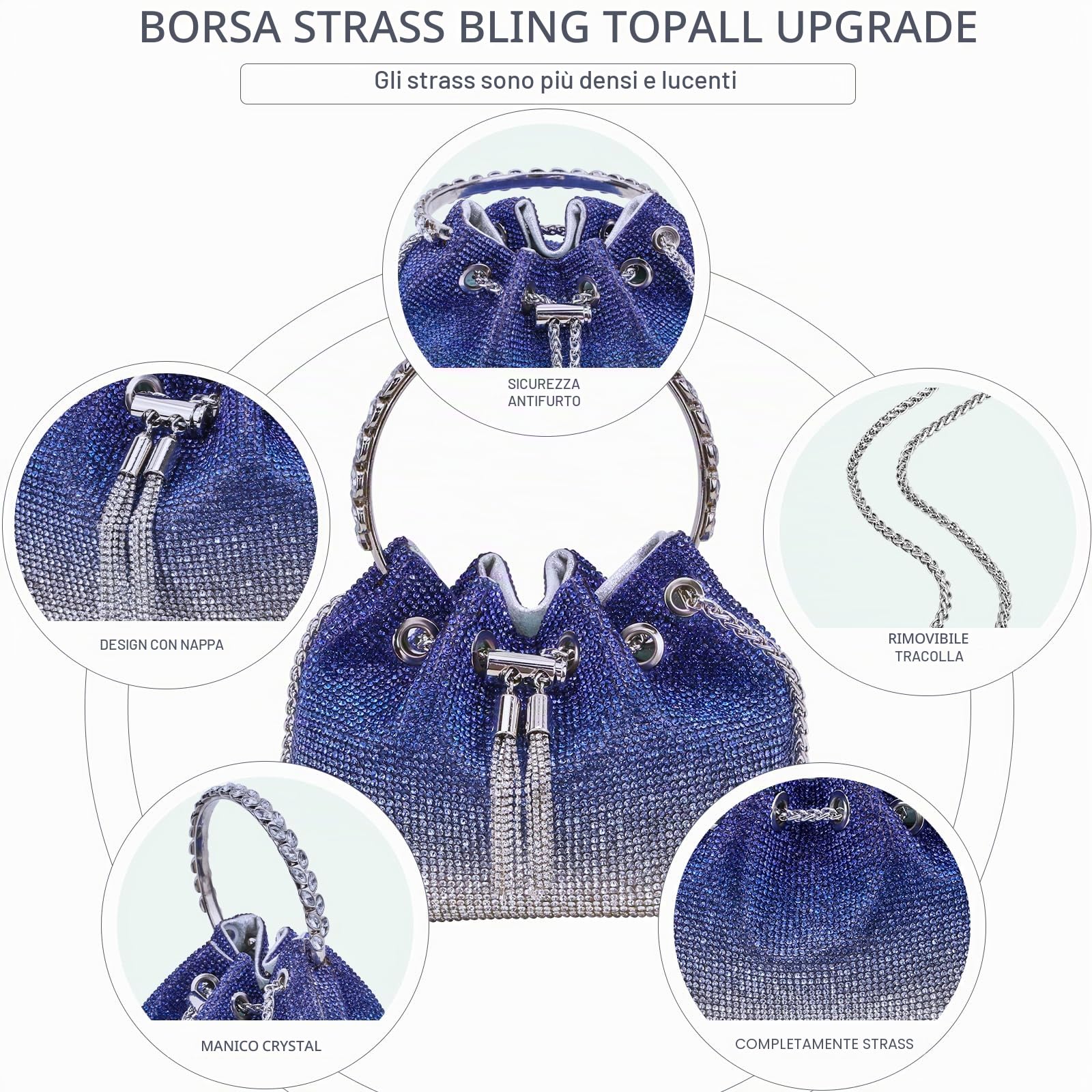 TOPALL Pochette Donna Elegante,Brillantini Strass Glitter Pochette e Clutch Donna,Borsa Donna da Sera Piccola Borsette Brillantinata con. Glitter/Matrimonio/Festa/Bar/Modo