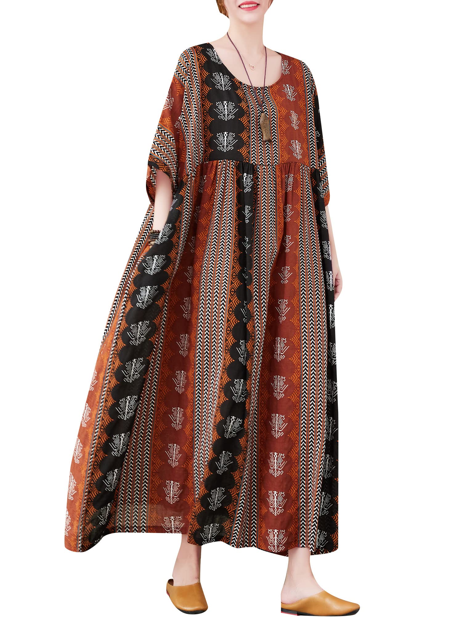 Qingyuan Women Loose Dr with Po ETS Printed Vintage Casual Holiday Beach Dr-image-38
