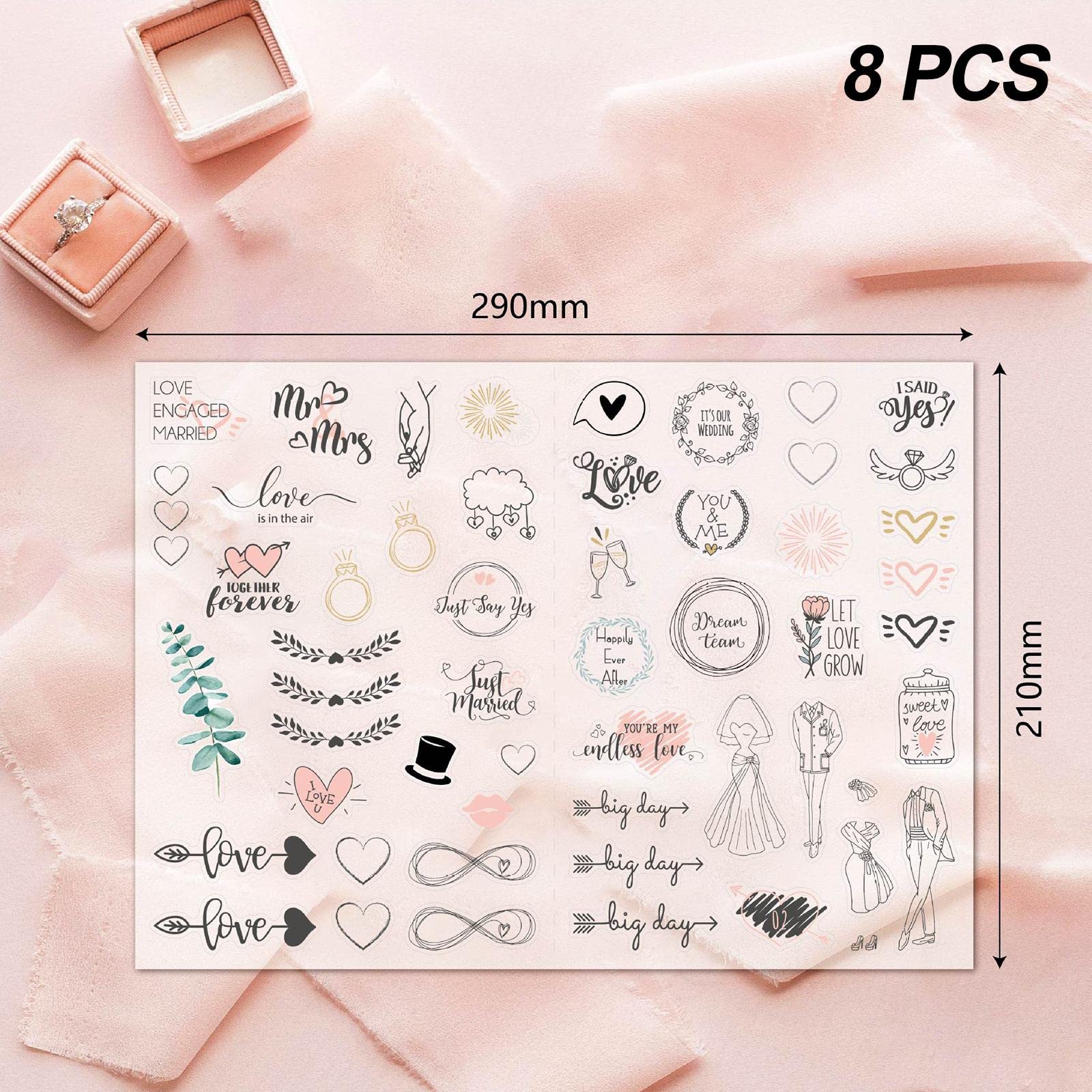 10 zestawów 8 arkuszy naklejek do planowania ślubu/zaręczyn, samoprzylepnych do scrapbookingu