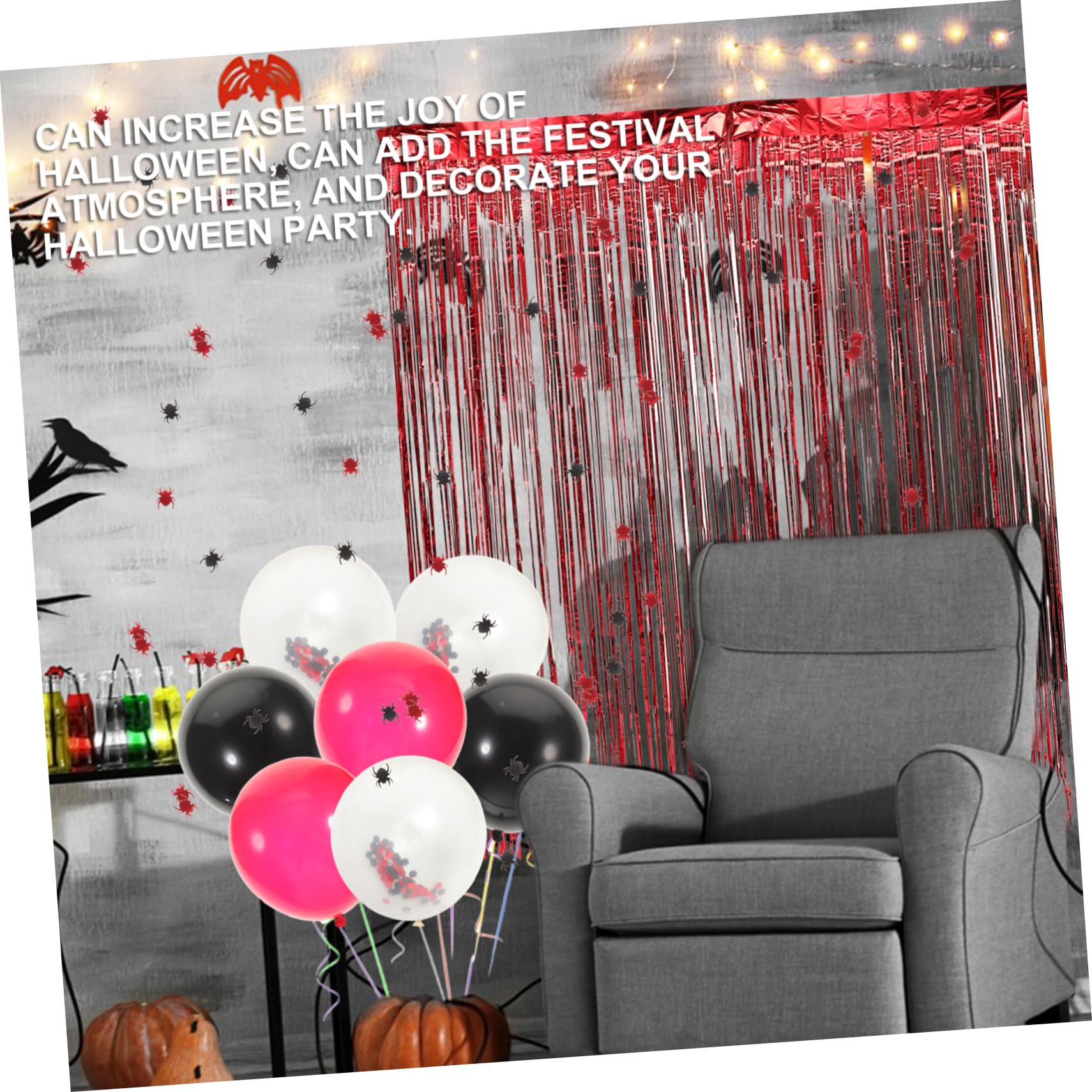 HOMSFOU 5ensembles Décoration De Fête Halloween De Ballons Noirs Et Rouges Avec Rideaux Franges Et Sequins Araignées Pour Créer Une Atmosphère Festive