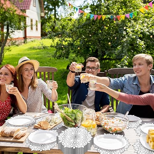 Miniatura 7 de OBUSATT 60 manteles individuales desechables de papel redondos metálicos plateados redondos con diseño floral para mesa, tapete de mesa de papel