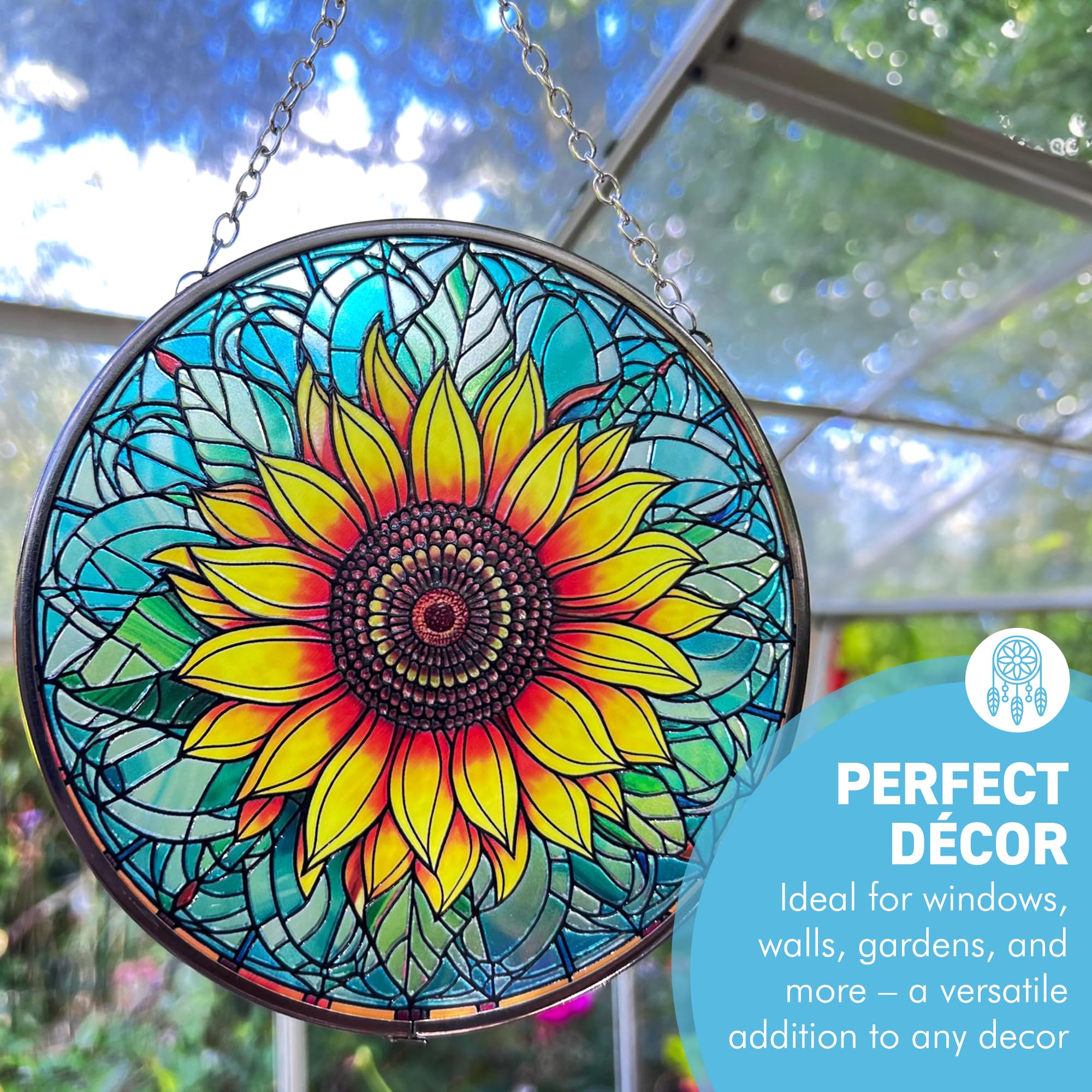 Vibrant Sunflower Stained Glass Suncatcher, 6-Inch Decorative Window Ornament, Multicolor, 6 Inch Diameter - Image 4