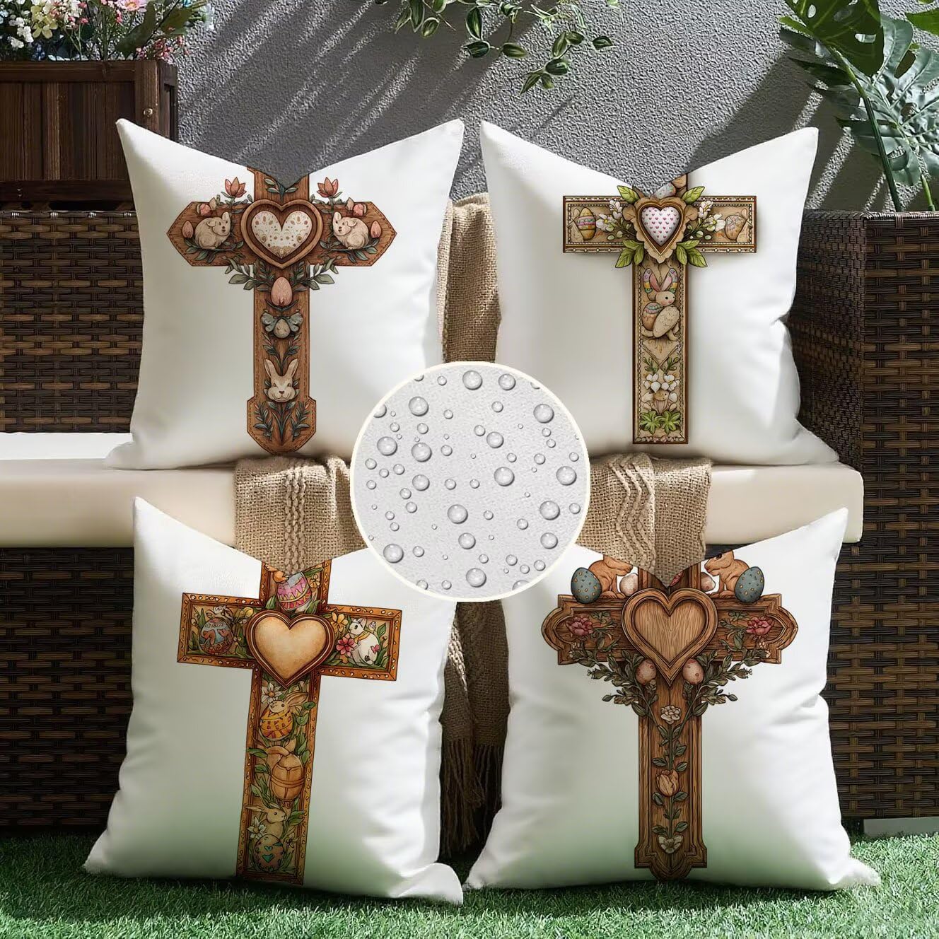 Croce Cuscini da Esterno 50x50 Set da 4 Federe Cuscini Divano Coniglio Copricuscini Velluto Copri Cuscino Divano, Impermeabili Copricuscino, Quadrato Cuscino Decorativo, Moderna Decorazione Casa t-741