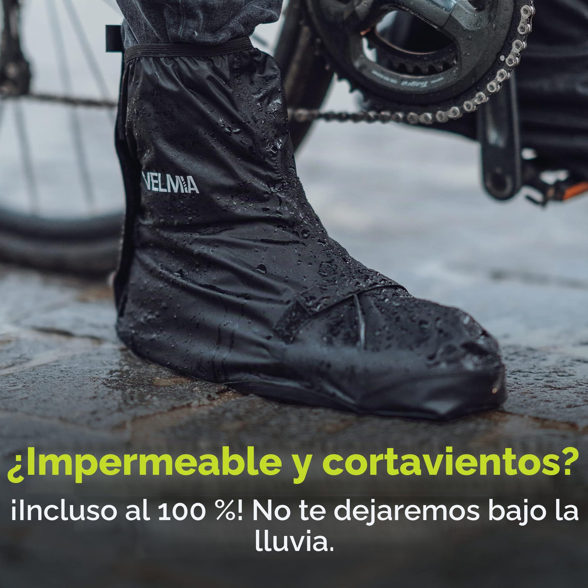 Velmia zapatos de protección contra la lluvia bicicleta con material reflectante y puntera reforzada I zapato cubre impermeable negro lluvia overshoes bicicleta