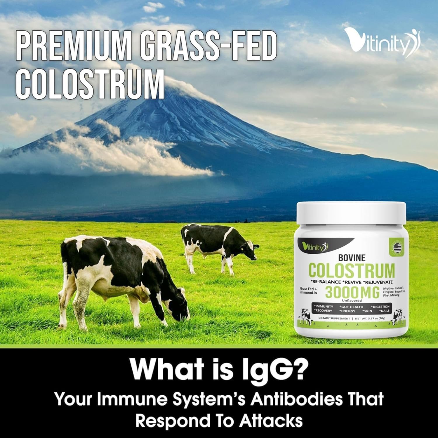 VITINITY Grass Fed Bovine Colostrum Powder for Humans 3000 mg - Natural IgG Colostrum Supplement Gut Health, Immune Support, Muscle Recovery, Wellness | Pure Colostrum Superfood,Unflavored 2 Pack - Image 5