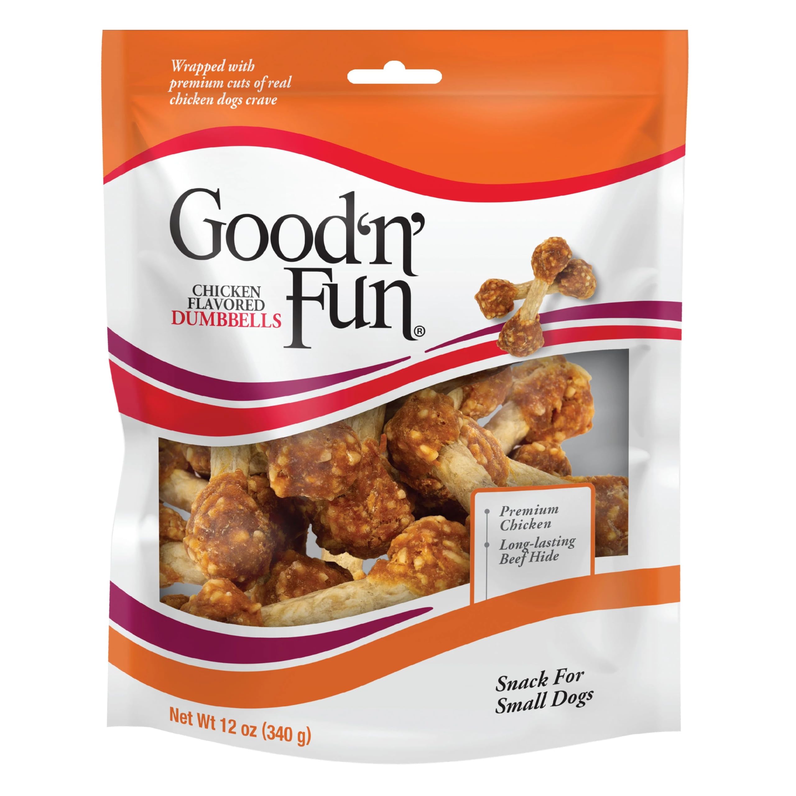 Good ‘n’ Fun Chicken Flavored Dumbbells for Small Dogs, 12 Ounces, Treat Your Dog to Long-Lasting Chews Made with Premium Chicken & Long-Lasting Beef Hide