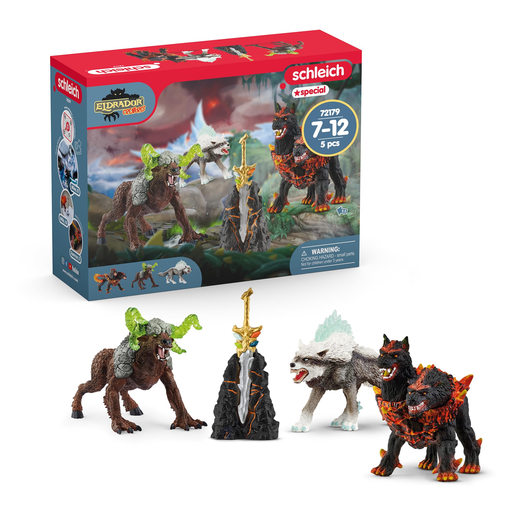 Schleich Eldrador Creatures Starter Set 72179 – Höllenhund, Schneewolf, Felsbestie und Superwaffe (5 Teile, ab 7 Jahren)