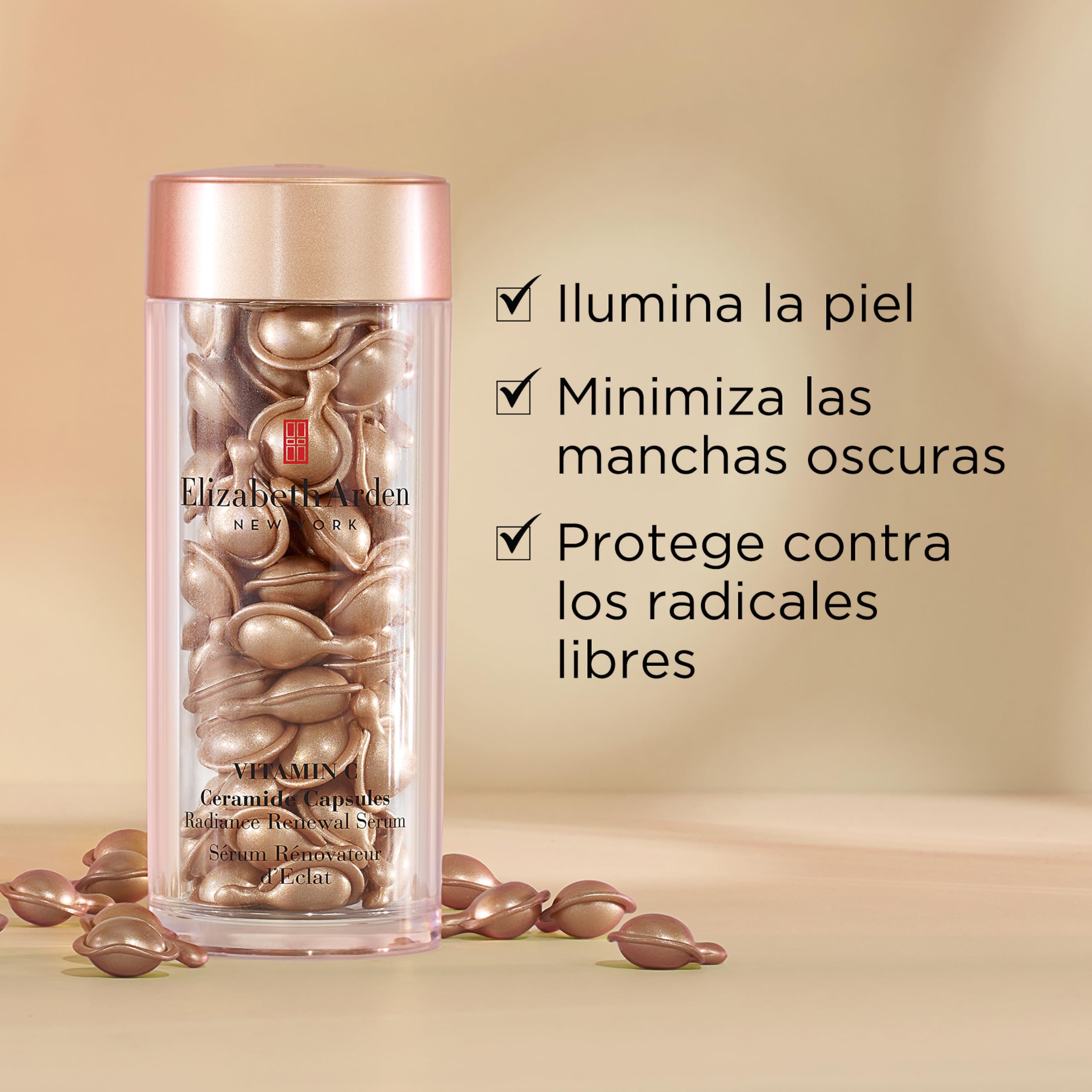 Elizabeth Arden - Cápsulas de Sérum de Vitamina C y Ceramidas, Estimulan y Prolongan la Luminosidad, Reducen el Envejecimiento de la Piel, Monodosis, Aplicar 1 al Día