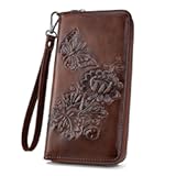 Womens Wallet Rfid Embossed Vegan Leather Multi Card Slots Wallets Large Capacity Wristlet Travel Purse for Women