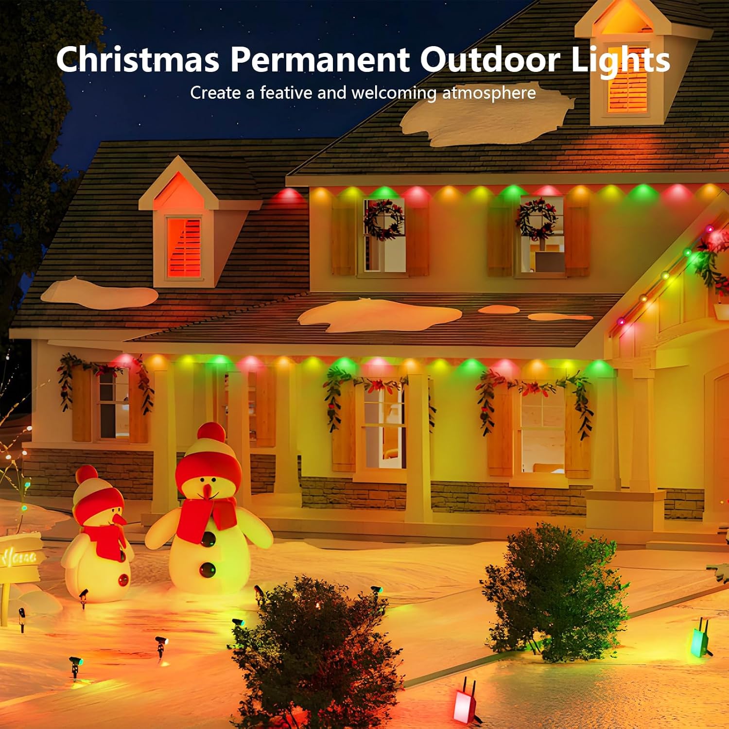 WEBUPAR Permanent Outdoor Lights, 100ft ICRGB Smart LED Strip with 70 Scene Modes, DIY Modes, Christmas & Eaves Lights, Waterproof for Patio & House, Compatible with Alexa & WiFi APP Voice Control