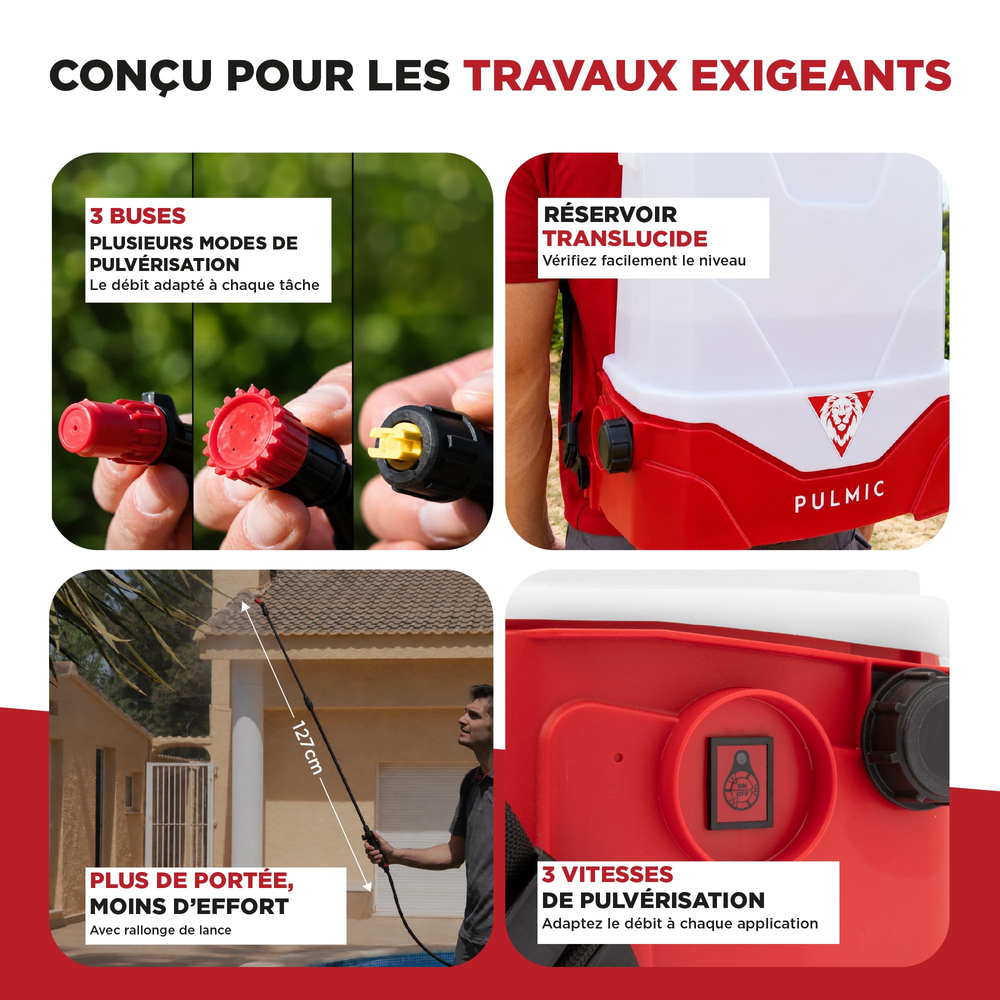 PULMIC Pegasus 15L Pulvérisateur Électrique à Dos avec Batterie Lithium 25V Max, Pulvérisateur Dorsal Jardin Agricole, Jusqu’à 15h d’Autonomie, 3 Vitesses, 3 Buses