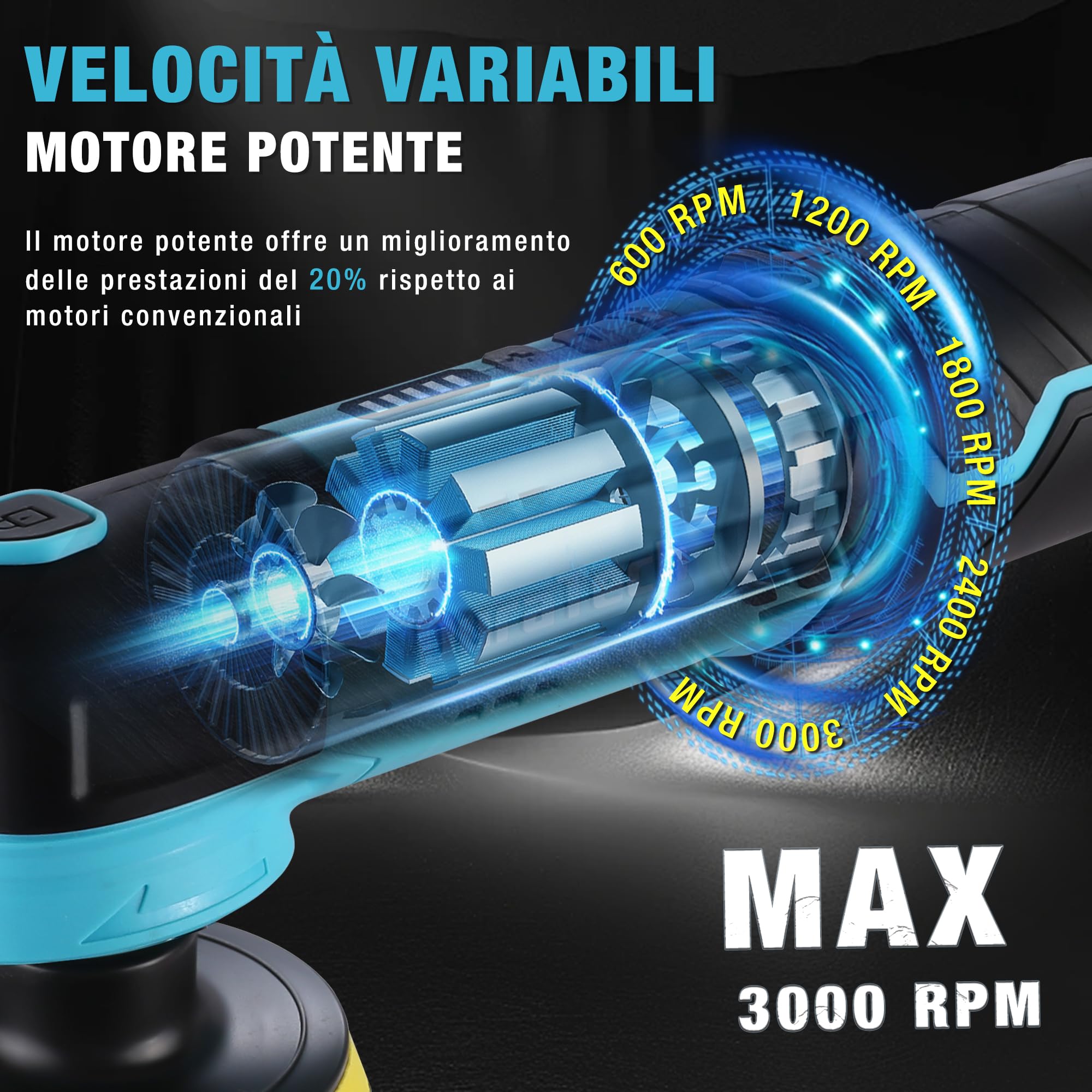 DURATECH Lucidatrice Elettrica 12V con Platorelli, 5 Velocità Regolabili fino a 3000 giri/min, con Spugne, Panni e Disco di Lucidatura, Lucidatrice per Auto, Mobili, Lucidatura Fai da te