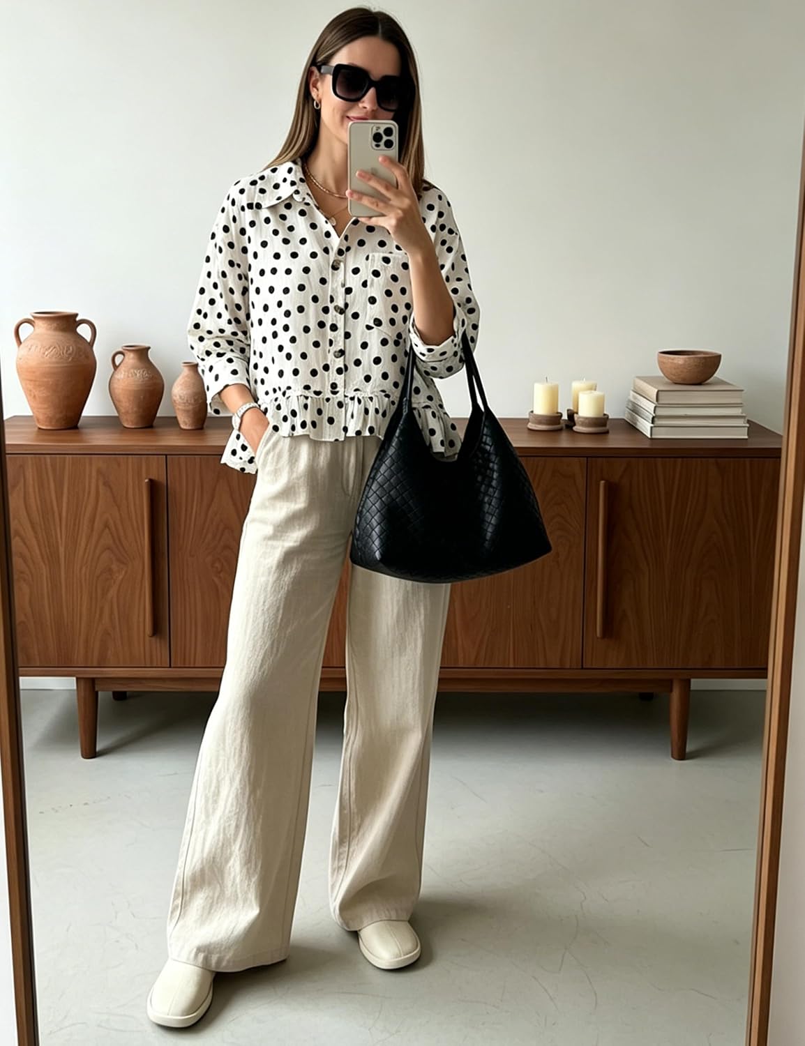 Womens 3/4 Length Sleeve Striped Button Down Shirt Loose Fit Drop Shoulder Trendy Ruffle Hem Striped Blouses Top