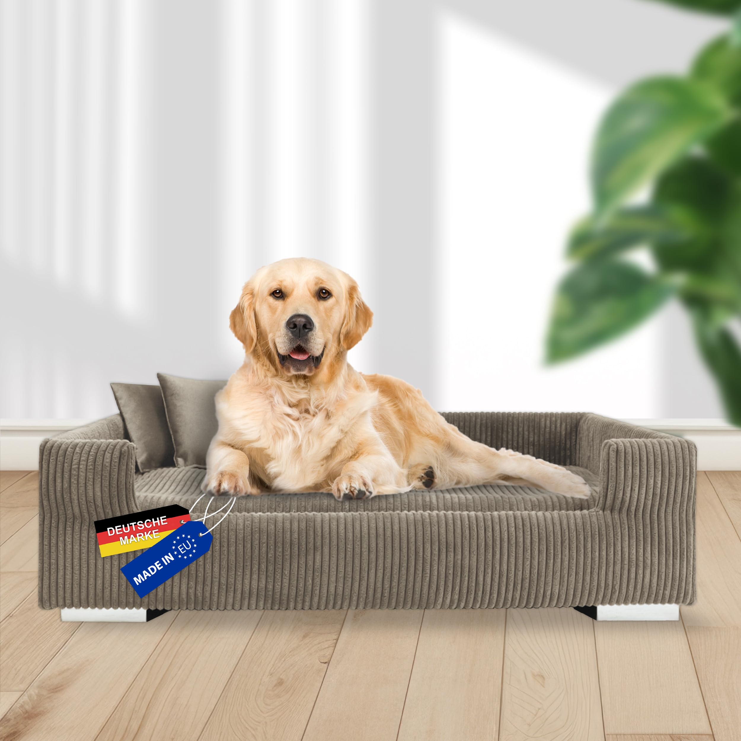 Rohrschneider Hundesofa Cord für mittelgr. & gr. Hunde, waschbar, Taupe