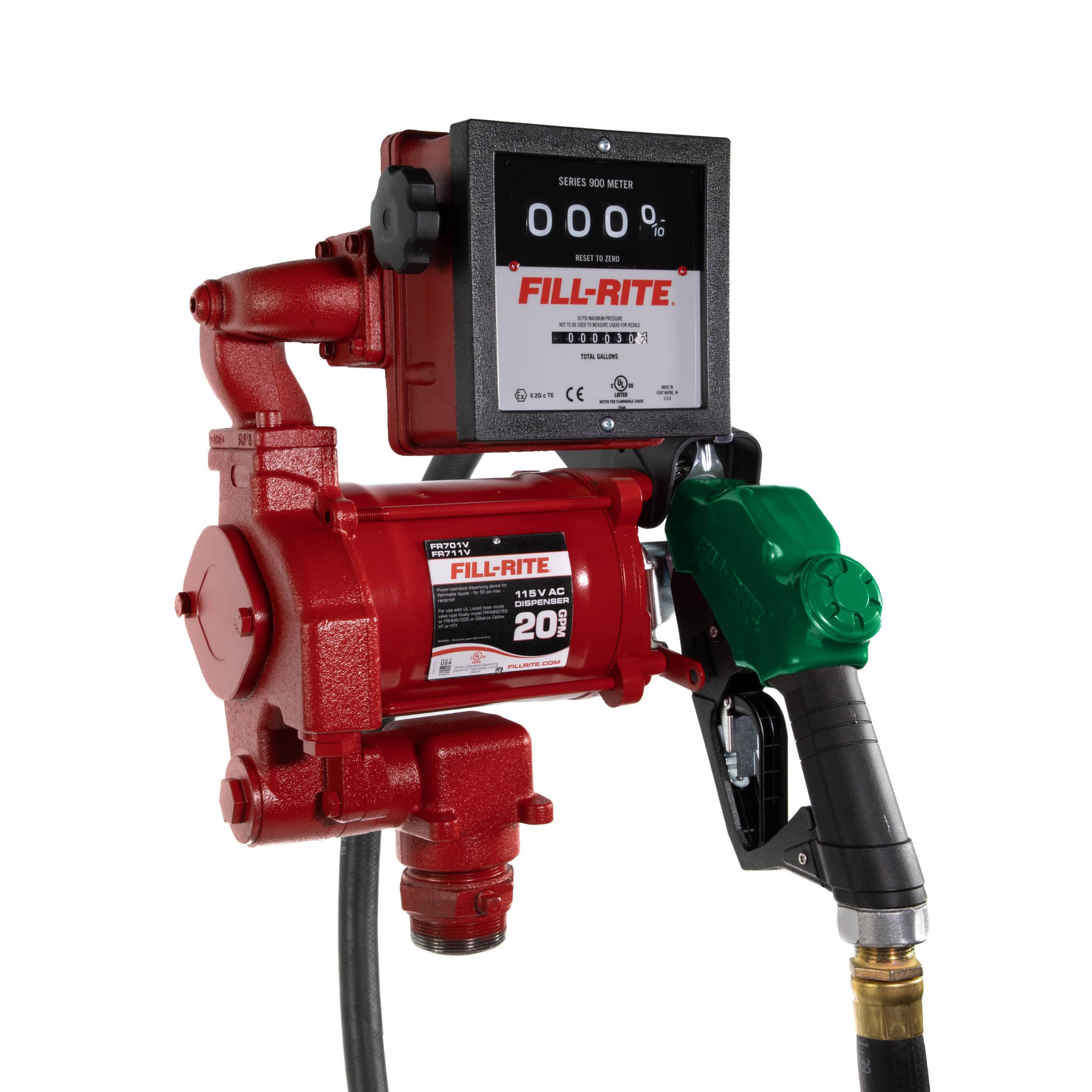 Fill-Rite FR711VA 115V 20 GPM Fuel Transfer Pump with Mechanical Gallon Meter Package - Heavy-Duty Electric Pump with High Flow Rate and Durable Construction