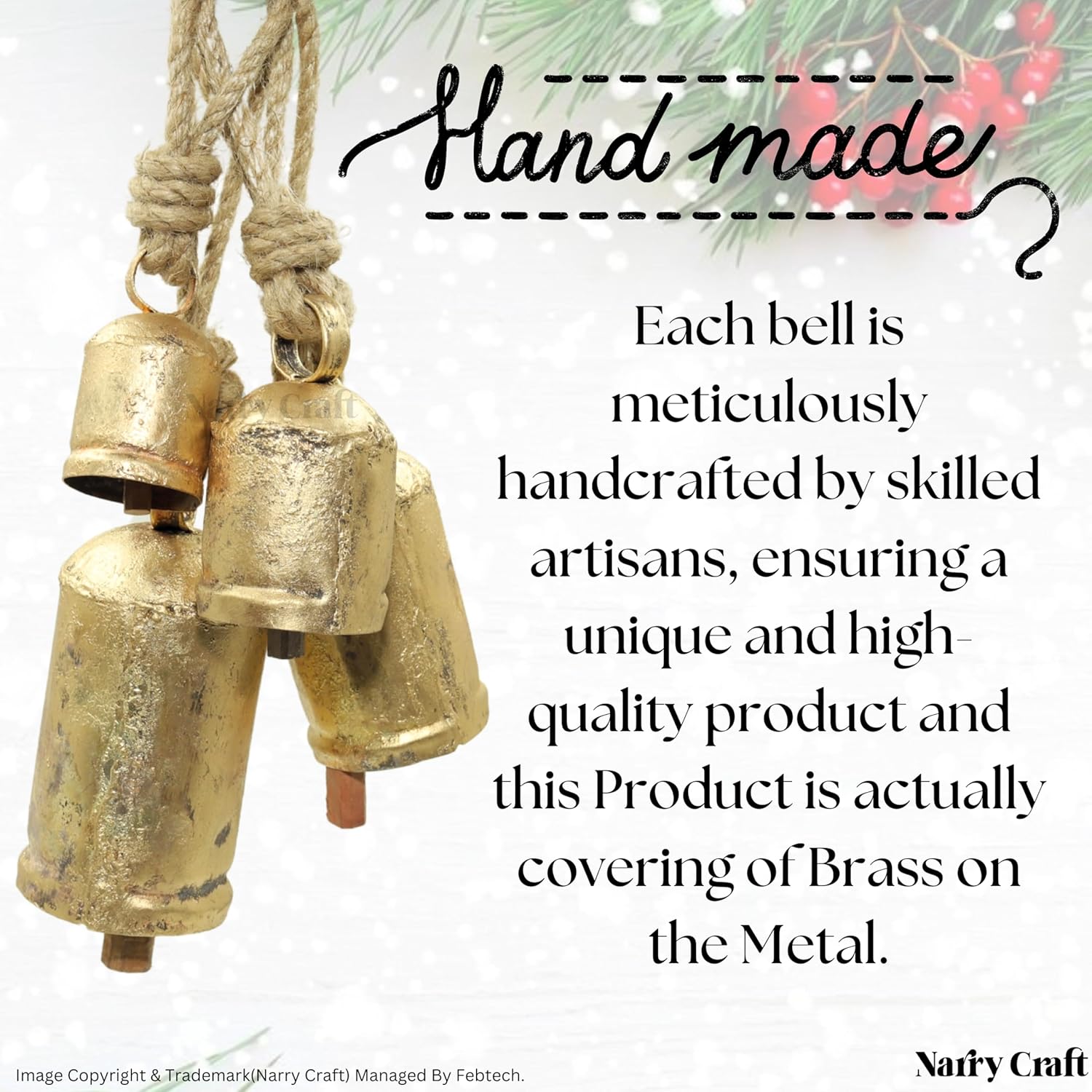 Handcrafted Gold Rustic Bells with Jute Rope - Perfect for Adding a Touch of Vintage Elegance to Your Home Décor, Indoor or Outdoor Spaces (12, Gold 5)