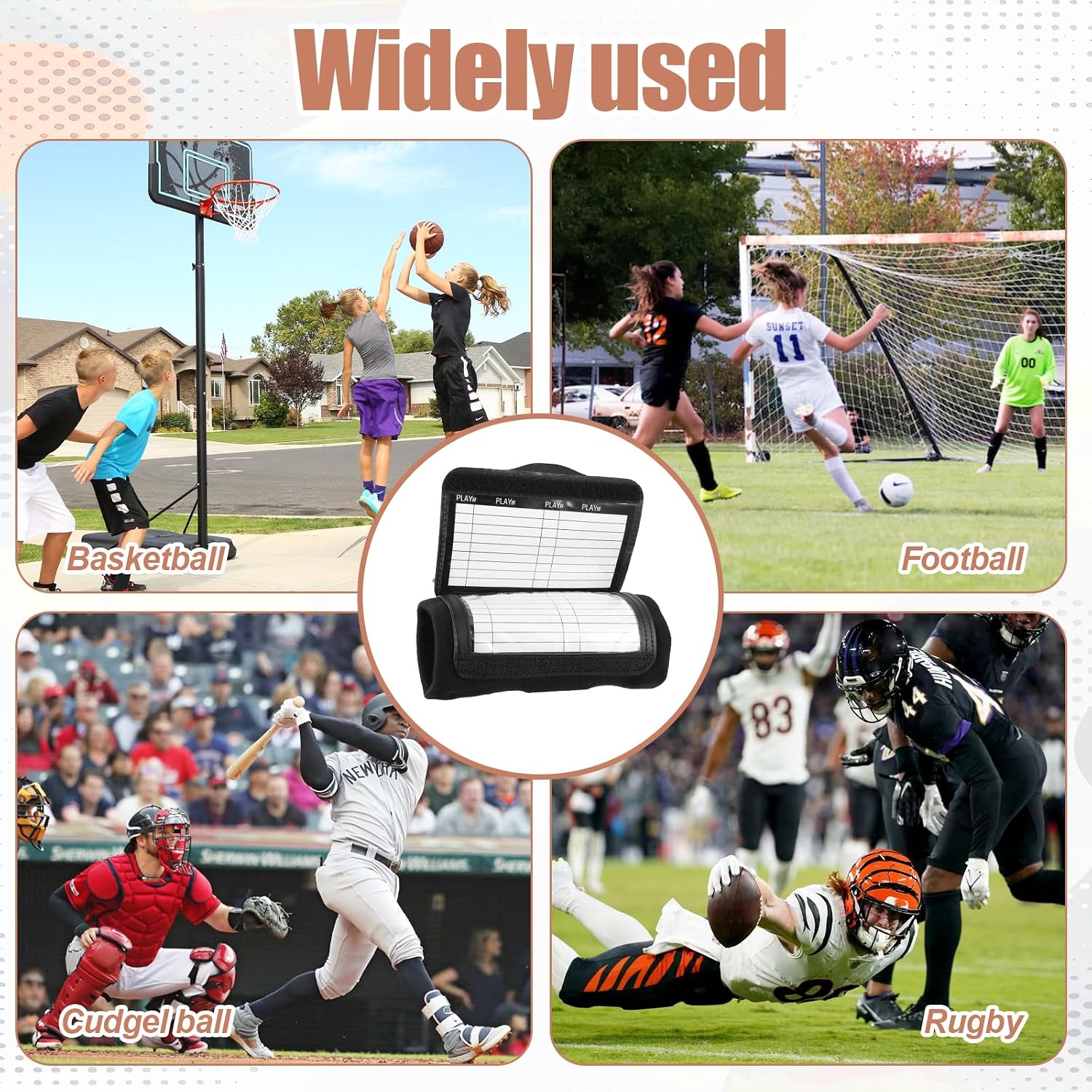 Football Wrist Playbook с 2 бумажными листами, черные браслеты для игры в футбол, многоразовые, для различных видов спорта